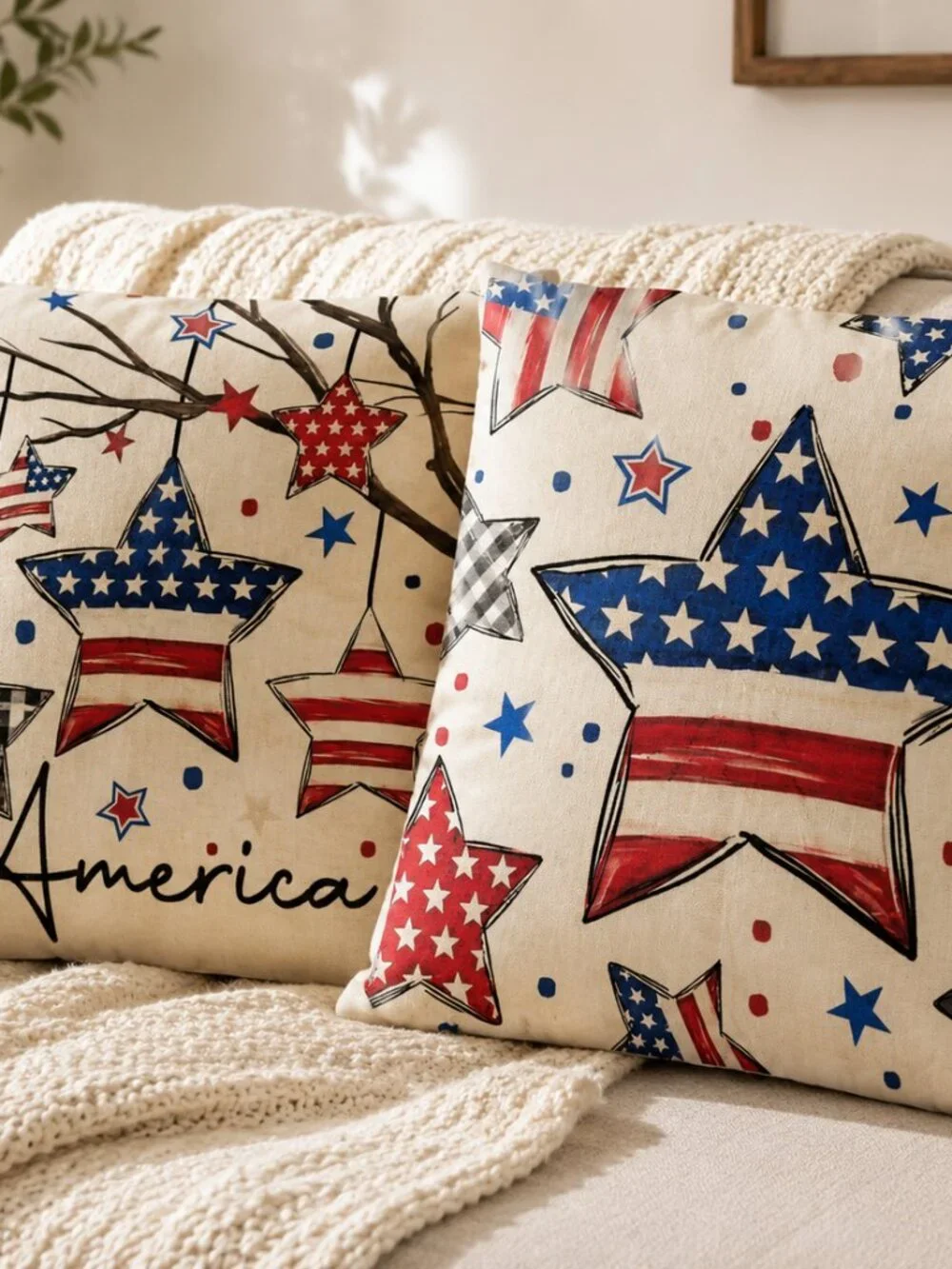 Set of 2 Patriotic America Pillow Covers 18x18 4th July